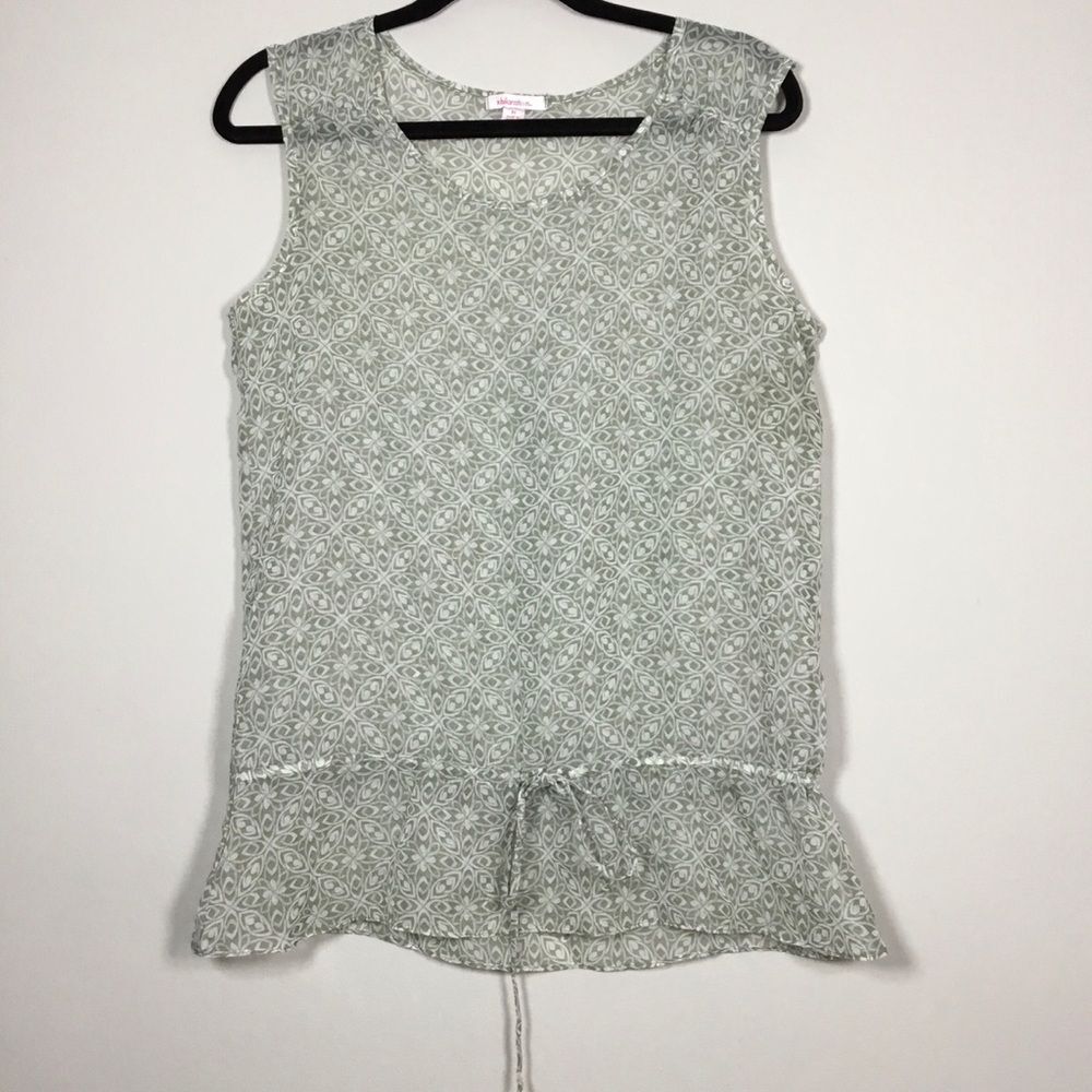Sheer green and white sleeveless floaty top drawstring drop waist cottagecore M